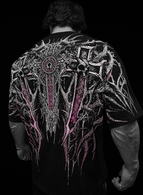 Breathedivinity美式潮牌暗黑哥特风格运动休闲男士T恤棉质短袖