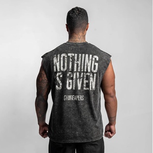 GYMREAPERS美式潮牌做旧水洗棉背心oversize健身复古宽松无袖t