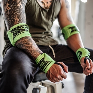 PR轮子哥肌肉训练护腕健美健身力量举加压弹力绷带卧推举强力支撑