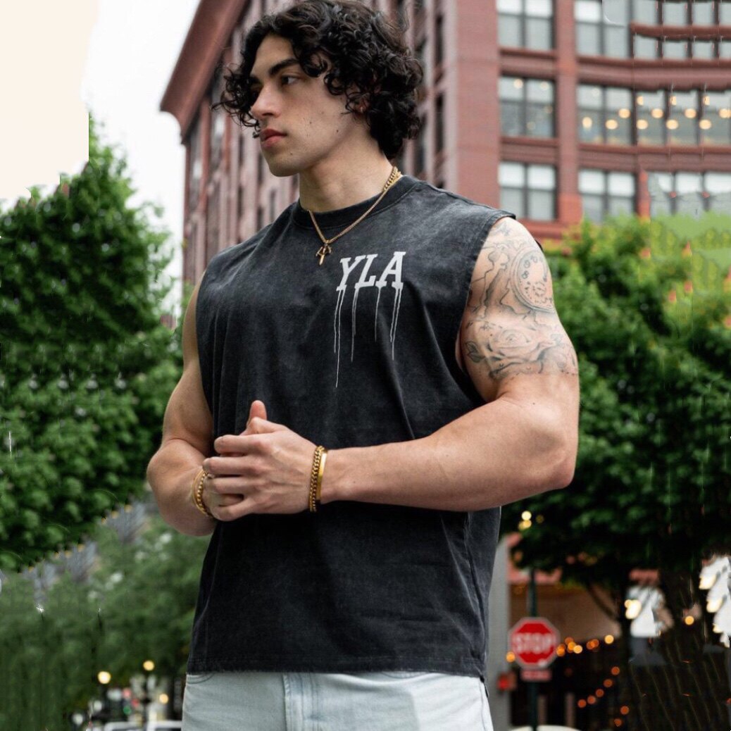 YOUNGLA美式夏季新款男士背心慢跑者健身房运动健身无袖T恤上衣