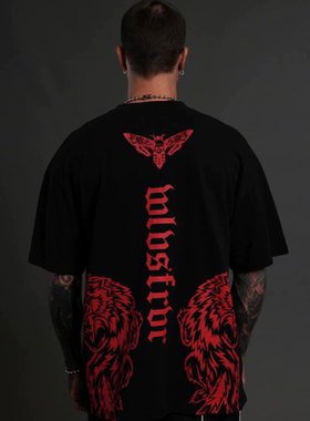 DARC SPORT美式潮牌狼头短袖健身衣服宽松大码纯棉肌肉男运动T恤