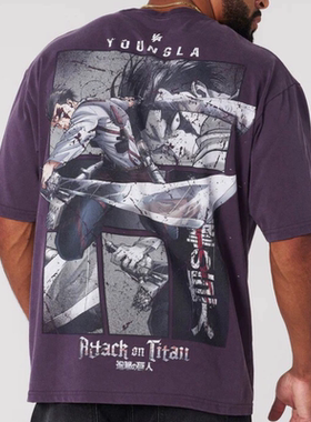 YOUNGLA联盟Attack on Titan男士超大T恤慢跑者运动健身纯棉短袖