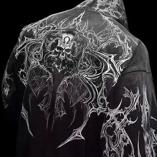 Breathedivinity美式潮牌拉链卫衣秋冬暗黑风骷髅印花连帽衣开衫