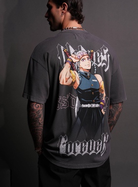 DARC SPORT狼头日漫宇髓天元街头T恤宽松运动健身纯棉重磅短袖男