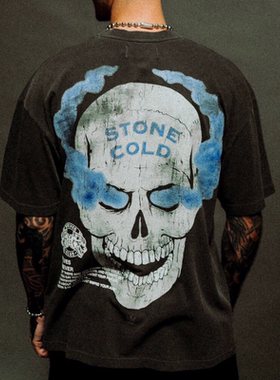 DARC SPORT 新款狼头美式健身宽松T恤印花短袖纯棉情侣运动短袖