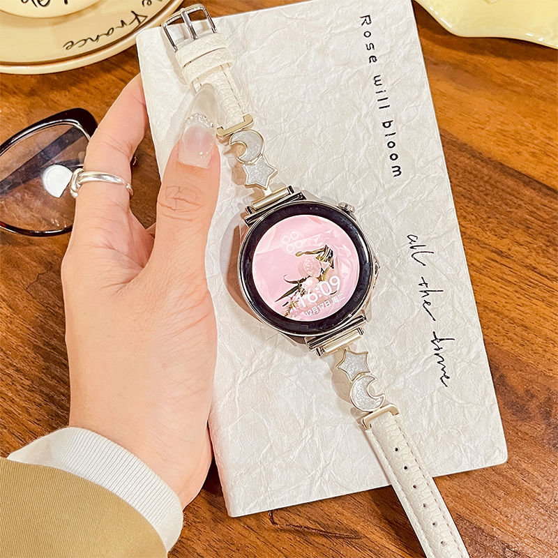 适用oppowatchX表带4Pro星星月亮OPPO手表1/2/3荔枝纹皮质se腕带