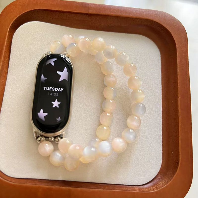 适用iwatch小米10表带落日玫瑰树脂表带华为手环苹果手表串珠腕带