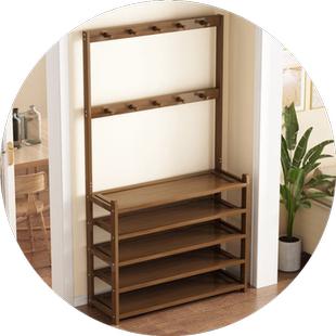 鞋柜鞋架子多层家用门口收纳神器鞋帽架落地挂钩式置物架挂衣帽架