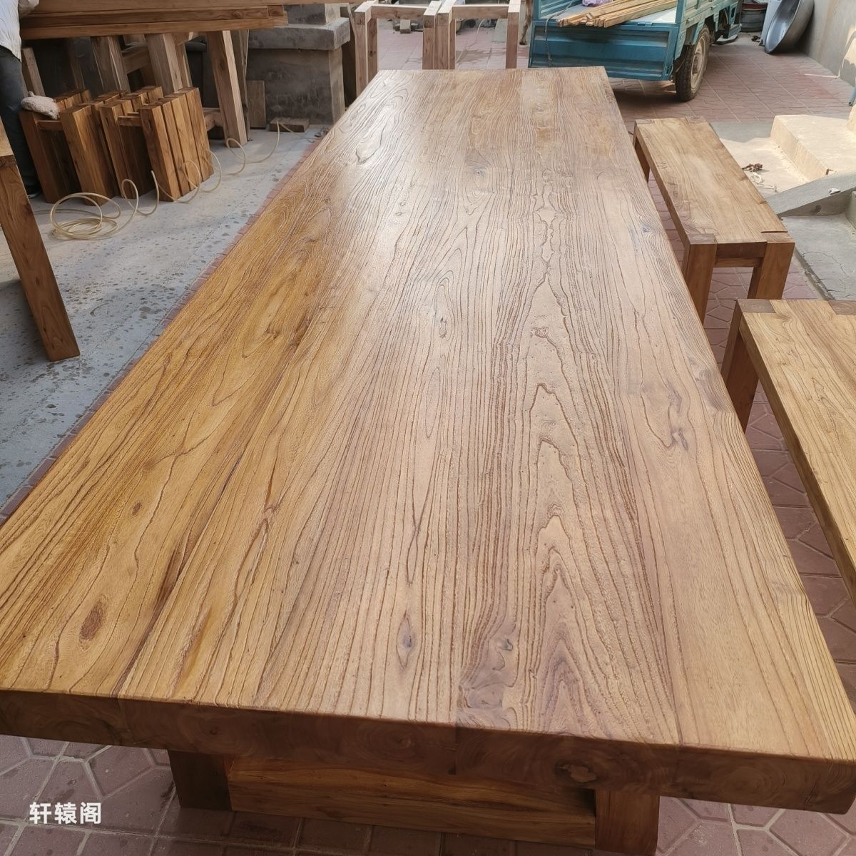 定制实木书桌大板台老榆原面餐吧