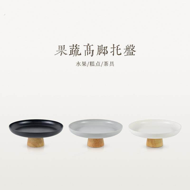 简约现代圆形实木底座托盘客厅玄关果蔬小物件桌面收纳盘储物盘