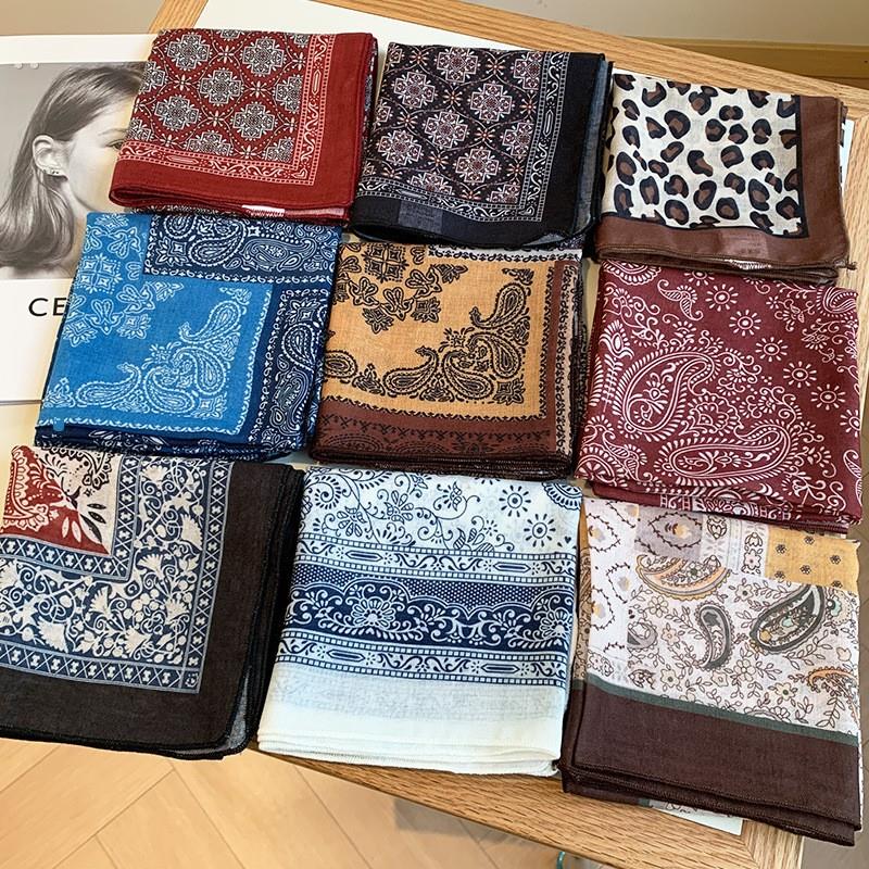 棉麻小方巾小丝巾女春秋夏季韩国小清新韩版装饰领巾发带小围巾