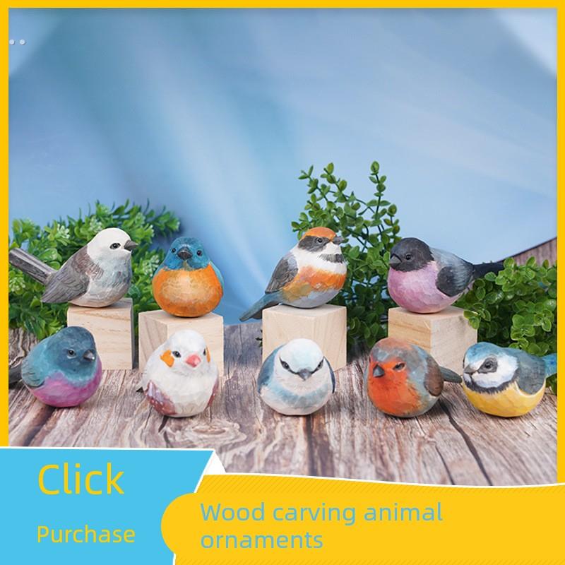 纯手工木雕小鸟灰蓝山雀实木桌面摆件创意生日礼物精致装饰