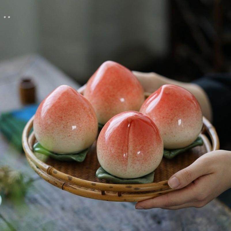 千里姻缘陶瓷仿真寿桃定制茶叶罐老人祝寿礼品大寿生日寿宴回礼