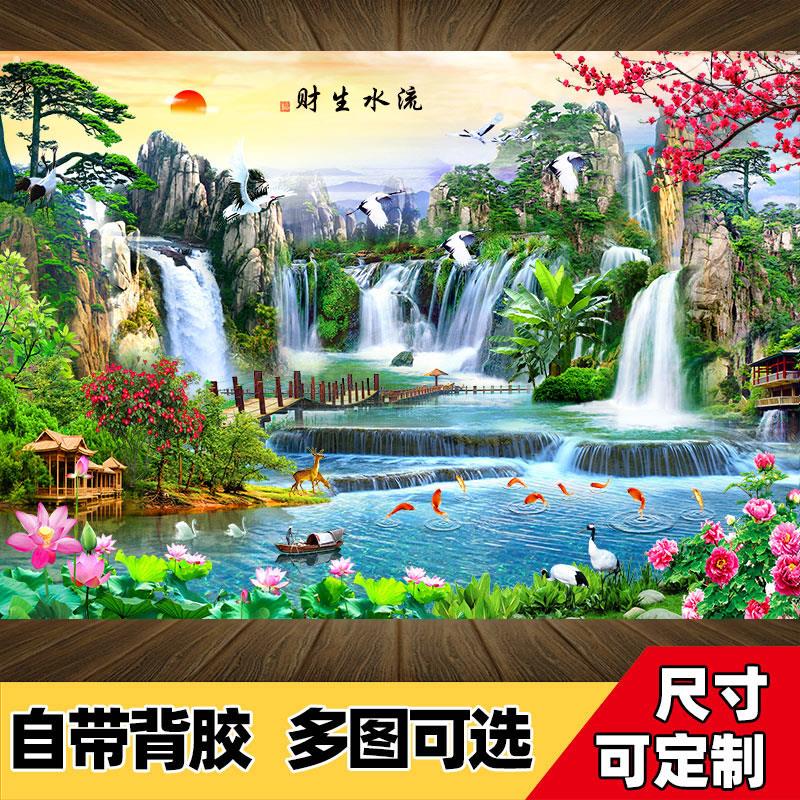 山水画壁纸自粘风景画墙贴客厅背景墙壁画壁纸装饰画壁纸贴画纸画