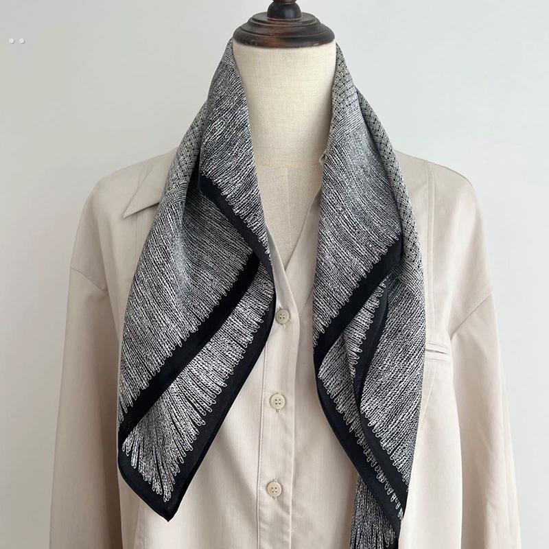 法式浪漫编织格纹高级感小丝巾发带仿真丝方巾春秋百搭领巾