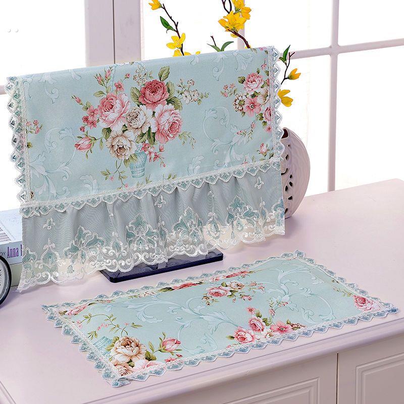 电脑防尘罩台式套装蕾丝桌布一体机盖布田园可爱装饰显示器盖巾布