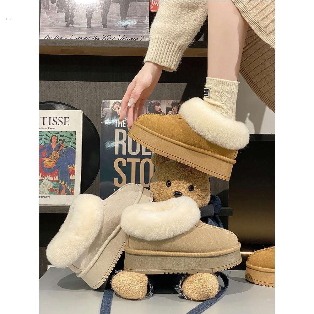 皮毛一体一脚蹬厚底内增高雪地靴女2025冬季新款加绒保暖防水短靴