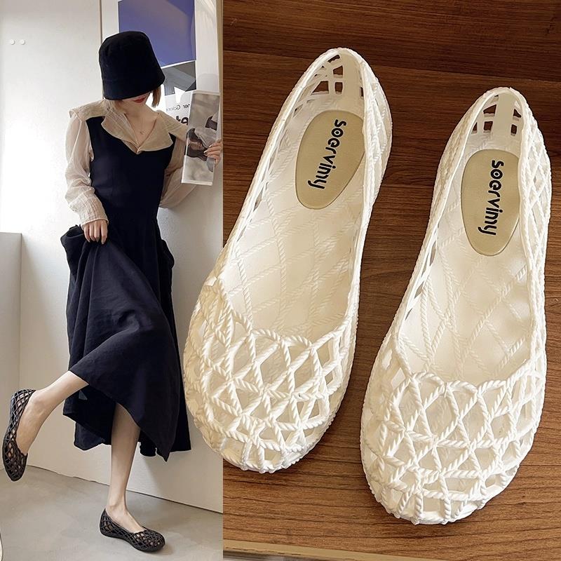 透气雨鞋女25夏季平底浅口防水果冻休闲 洞洞网鞋软底时尚沙滩凉