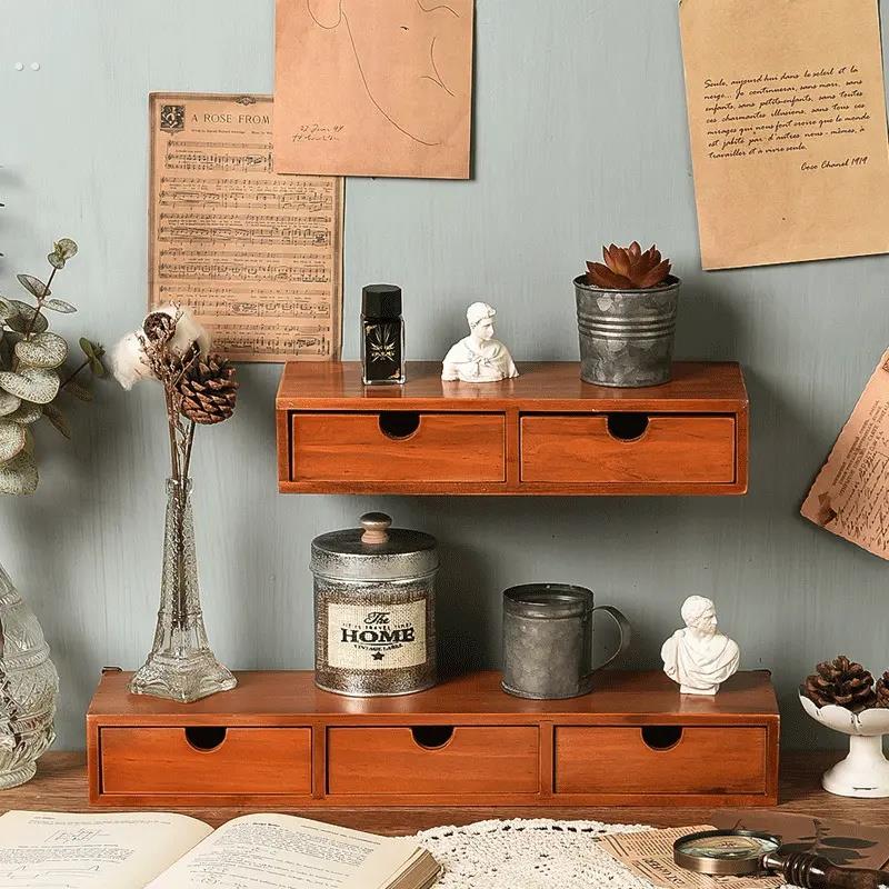 办公实木桌面多层抽屉式收纳盒化妆品收纳儿童房床头柜宿舍储物盒