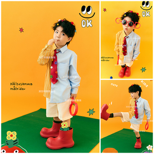 星际之旅主题小童拍照衣服道具2岁-7岁潮童拼接衬衫服饰摄影服装