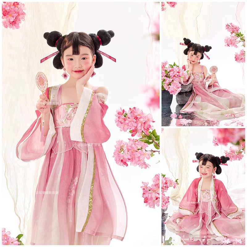 儿童摄影服装5岁-12岁女童演出服套装石矶娘娘主题古装汉服表演服