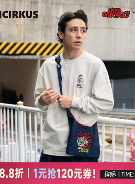 oddCIRKUS x 太阳龙宫 联名 宽松长袖T恤灰色刺绣LOGO上衣