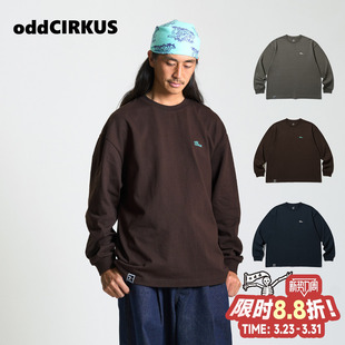 oddCIRKUS印花长袖 休闲复古上衣 日系街头LOGO印花T恤男女同款