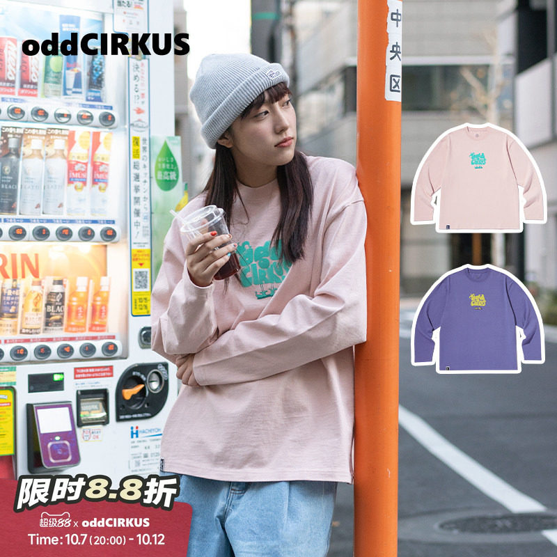 oddCIRKUS印花长袖日系复古长袖印花T恤美式休闲卫衣上衣春季新款