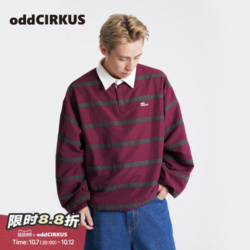 oddCIRKUS套头衫POLO领 日系街头长袖T恤条纹卫衣休闲外套上衣