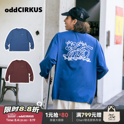 oddCIRKUS轻薄长袖T日系印花图案长袖T恤新款休闲情侣长袖上衣