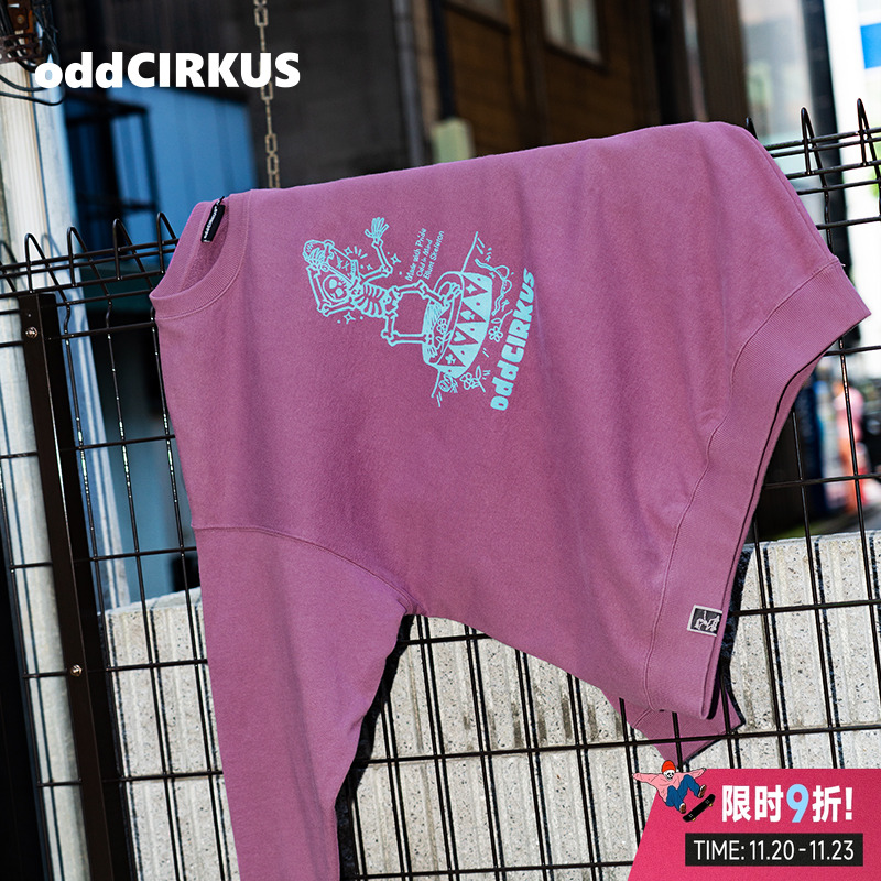 oddCIRKUS 日系街头印花浆果紫卫衣休闲运动圆领卫衣男女同款