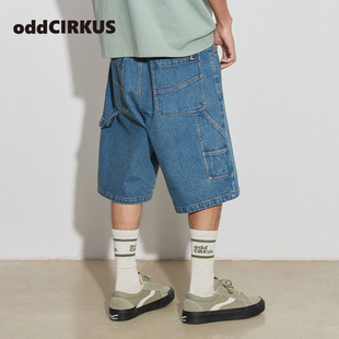 日系街头牛仔裤 春夏新款 男女 日系牛仔蓝七分裤 oddCIRKUS牛仔短裤