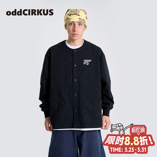 新款 夹克上衣男女同款 日系街头无领薄外套长袖 oddCIRKUS圆领衬衫