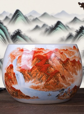 景德镇陶瓷器粉彩聚宝盆缸摆件