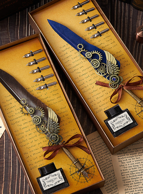 欧式复古羽毛笔钢笔文具礼盒套装手办送男生高颜值蘸水实用笔金榜题名毕业季生日礼物开学季礼物