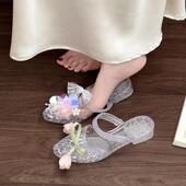 百搭休闲精致花朵亮片水晶鞋 凉拖鞋 女2025夏季 外穿果冻鞋 新款 时尚
