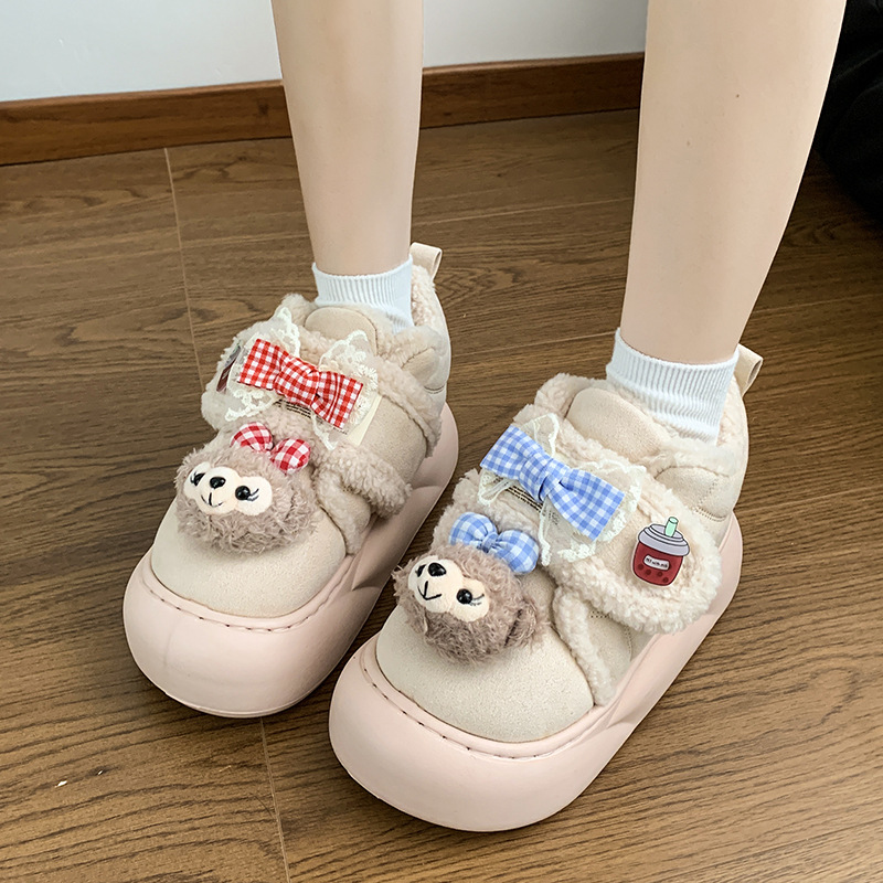 ins百搭小熊蝴蝶结雪地靴女2025