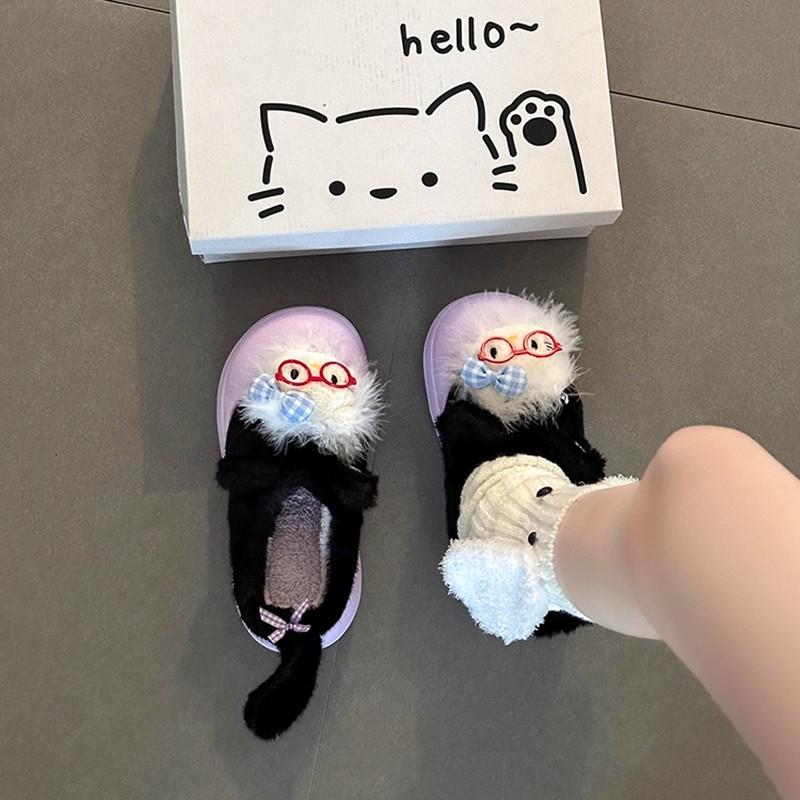可爱俏皮卡通凯蒂猫棉鞋女2025冬季时尚外穿设计感舒适加绒毛毛鞋