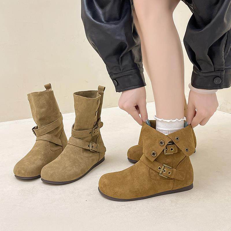 复古磨砂皮两穿短靴西部牛仔时装靴女2025秋冬新款简约舒适马丁靴,女鞋,时装靴,淘宝优惠券,粉丝福利购,淘宝优惠卷