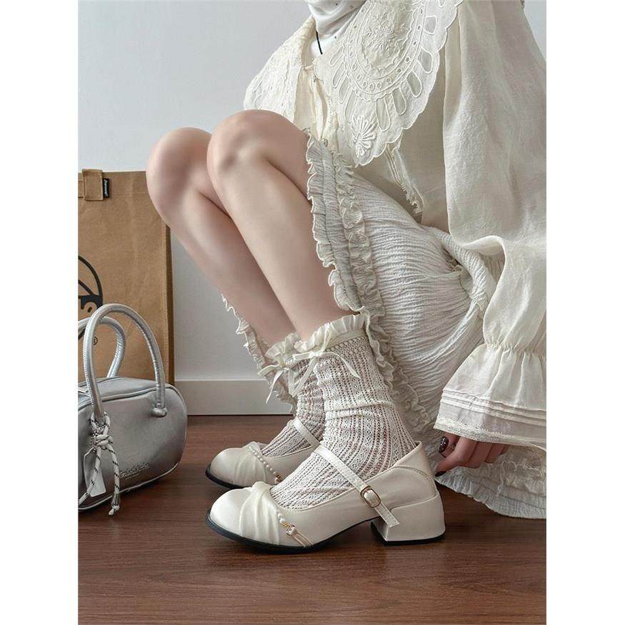 法式时尚扭结设计珍珠一字带高跟玛丽珍鞋女2026新款百搭粗跟单鞋,女鞋,玛丽珍鞋,淘宝优惠券,粉丝福利购,淘宝优惠卷