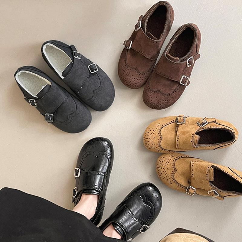 英伦复古布洛克鞋女2025