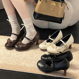 圆头玛丽珍鞋女细跟一字扣蝴蝶结高跟鞋2026春季上新百搭气质显瘦