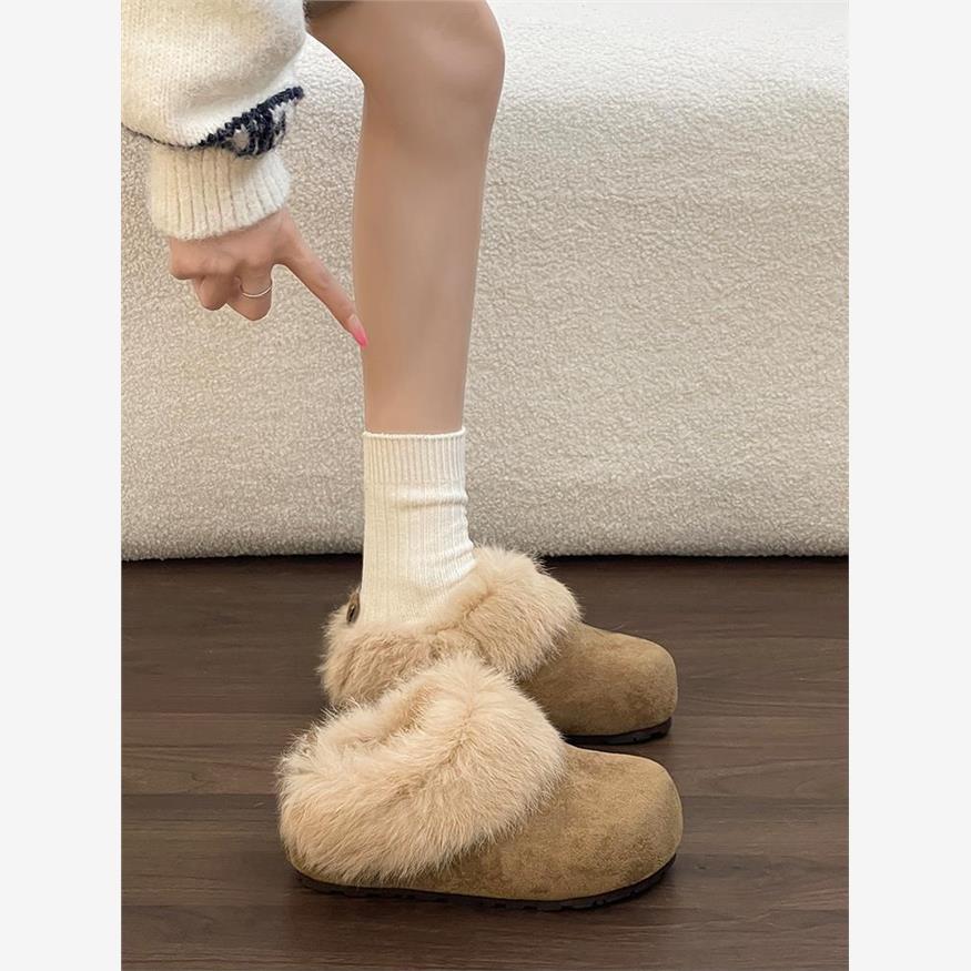 加绒毛毛内增高勃肯鞋女