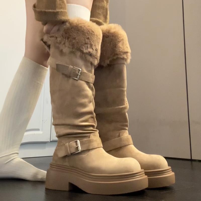 厚底百搭皮带扣保暖加绒