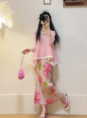 法式漂亮时尚绝美小香风职业高级感气质粉色半身裙两件套装女春季