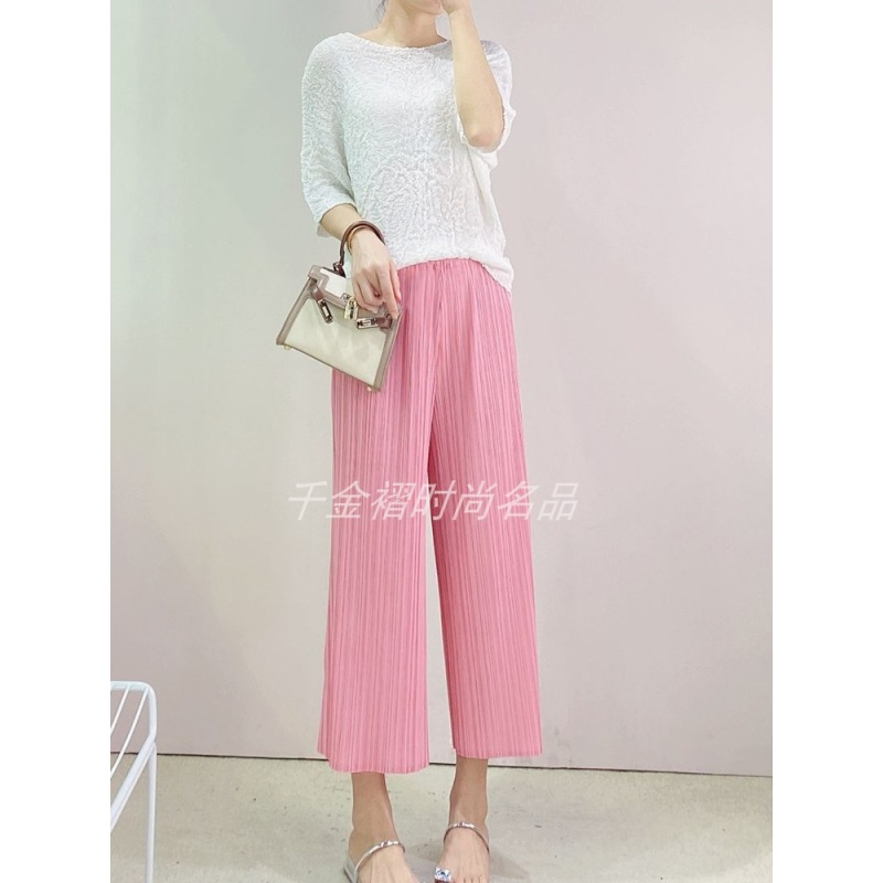 宅褶皱2025夏季清爽薄款裤子高腰宽松显瘦休闲百搭神裤九分三 012