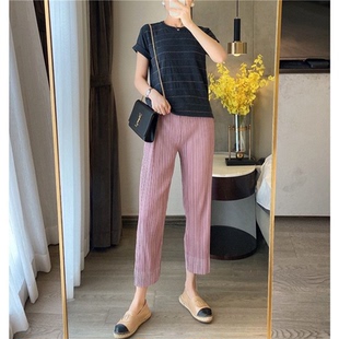 女夏 清 休闲裤 三ZHAI褶皱巨显瘦显腿直九分小脚裤 018 日本神裤