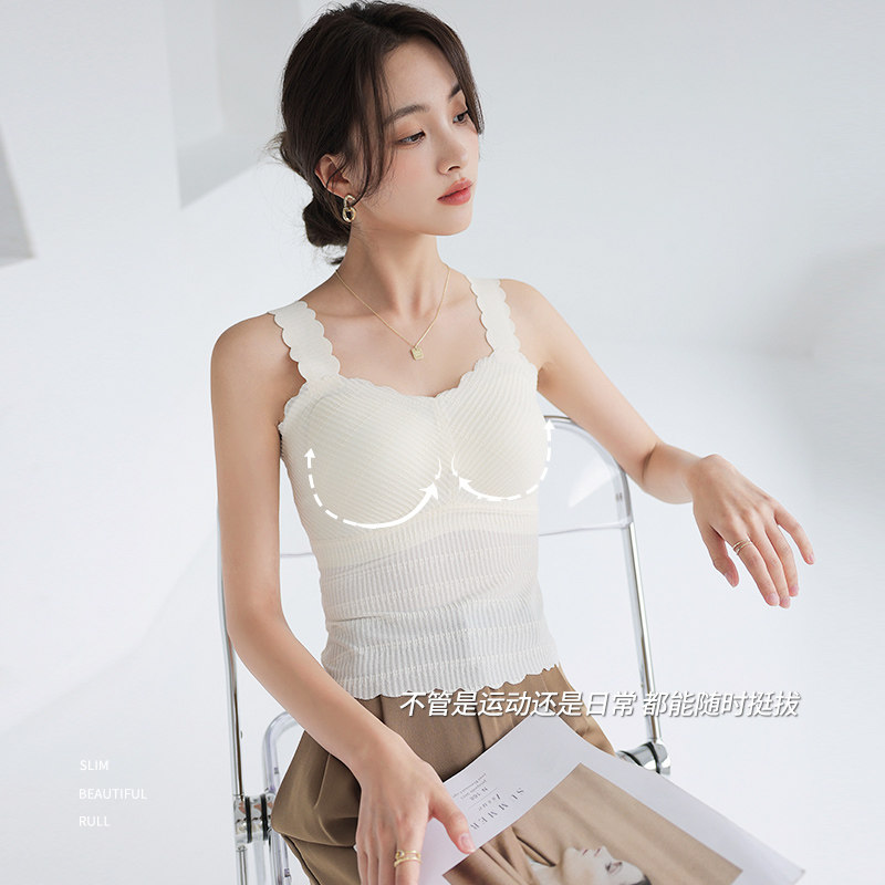 棉致吊带小背心女内搭带胸垫一体美背文胸夏外穿大码胖mm抹胸上衣