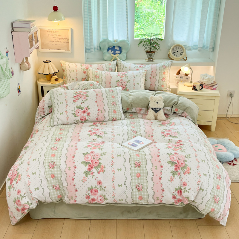 棉加绒被套四件套加厚保暖