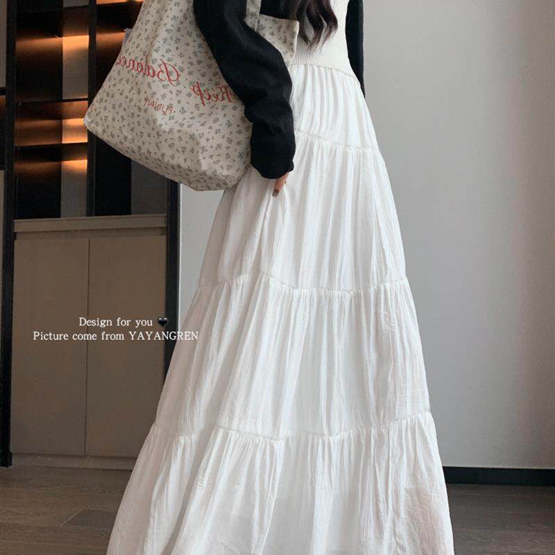 白色半身裙子女2026新款春秋垂坠感a字长裙半裙小个子蓬蓬蛋糕裙